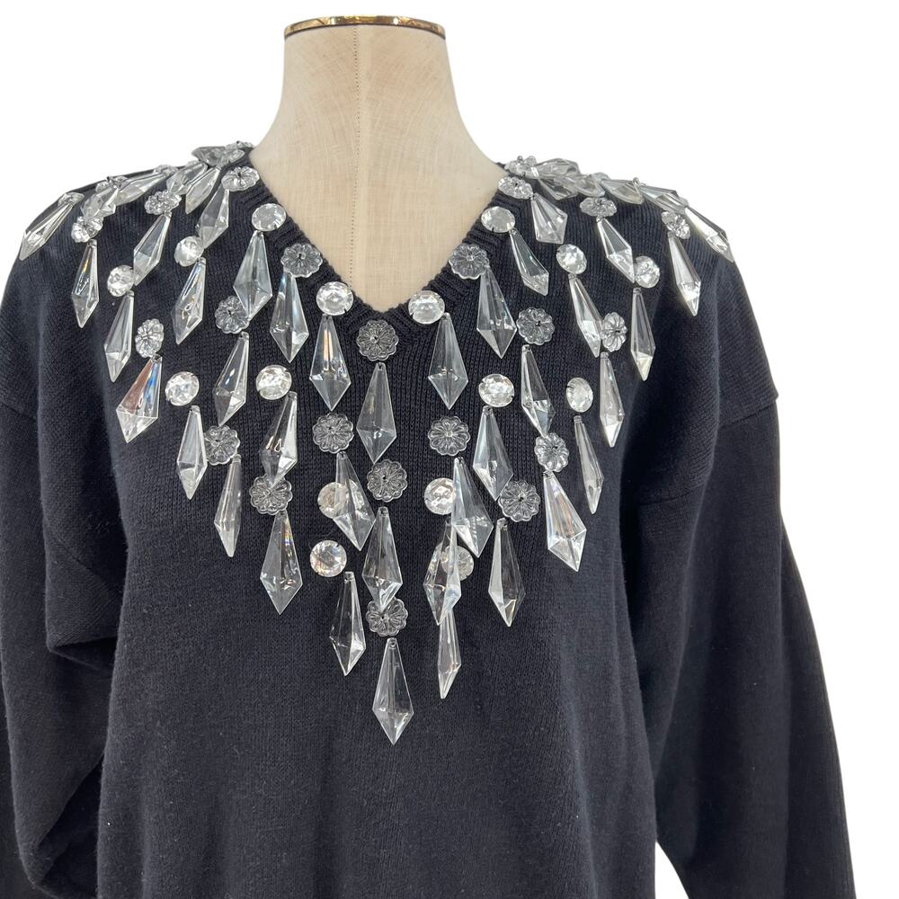 Bonnie Boerer Vintage Sweater Crystal‎ Embellishments Black Size Medium - Picture 2 of 10